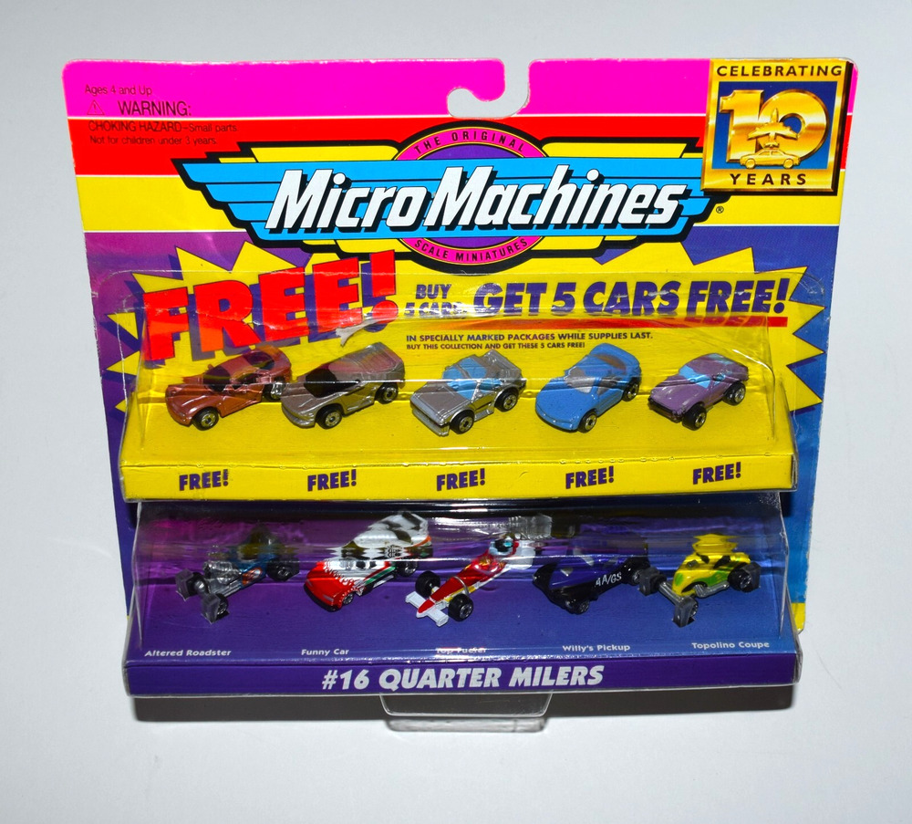 VTG 1996 Galoob Micro Machines Quarter Milers #16 w/5 Free Cars, 10th Anniv, MOC